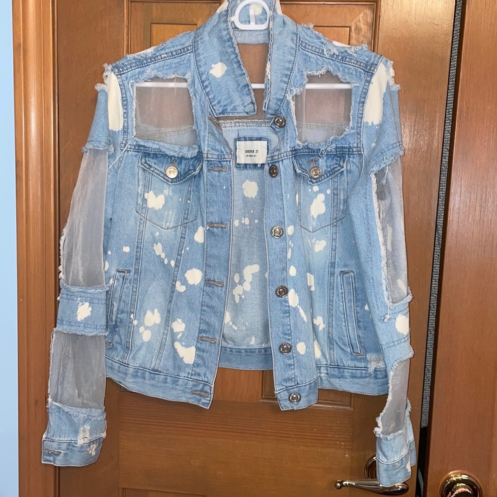 Forever 21 distressed jean jacket. White splatter and mesh parts!